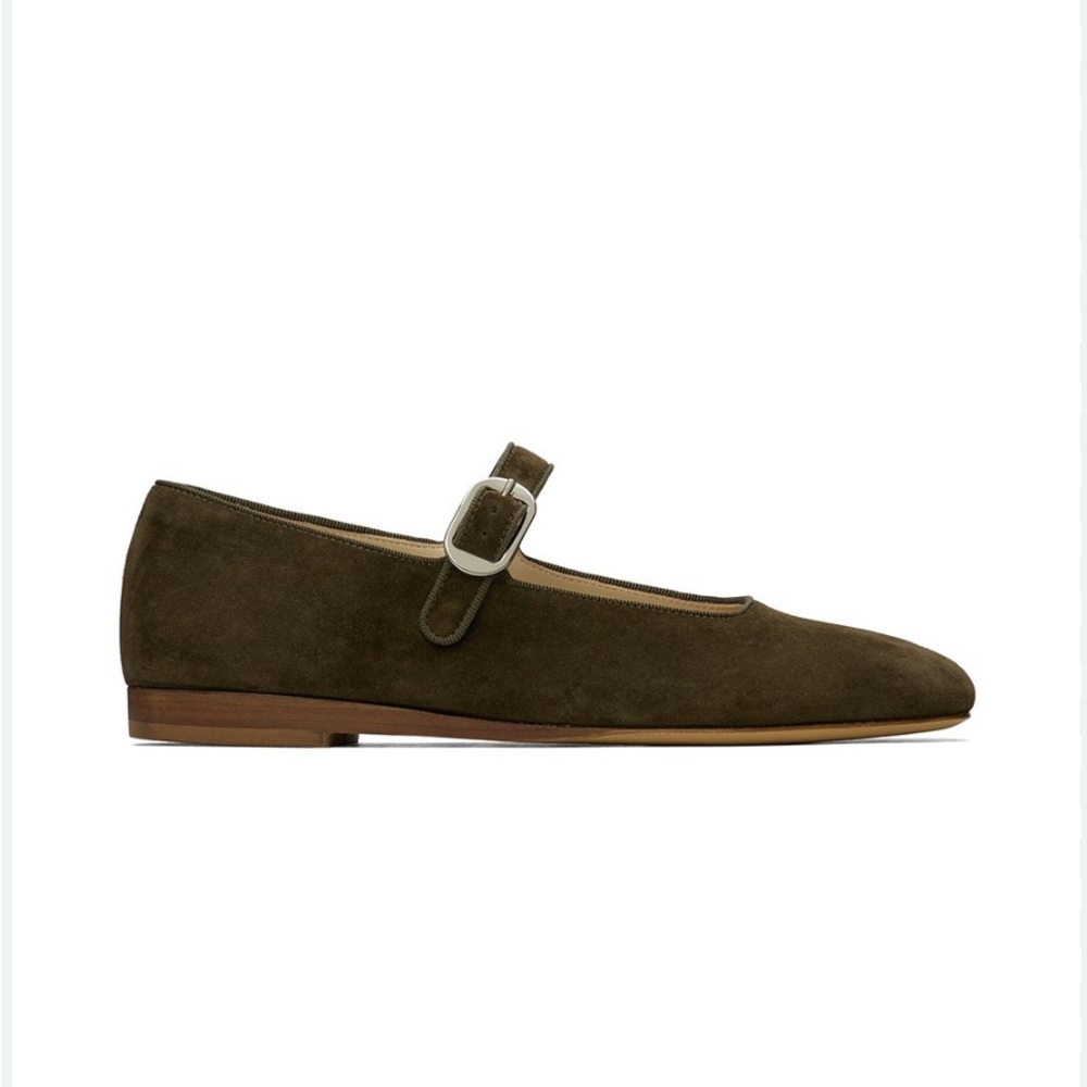 Classic Mary Jane Suede Flats in Olive